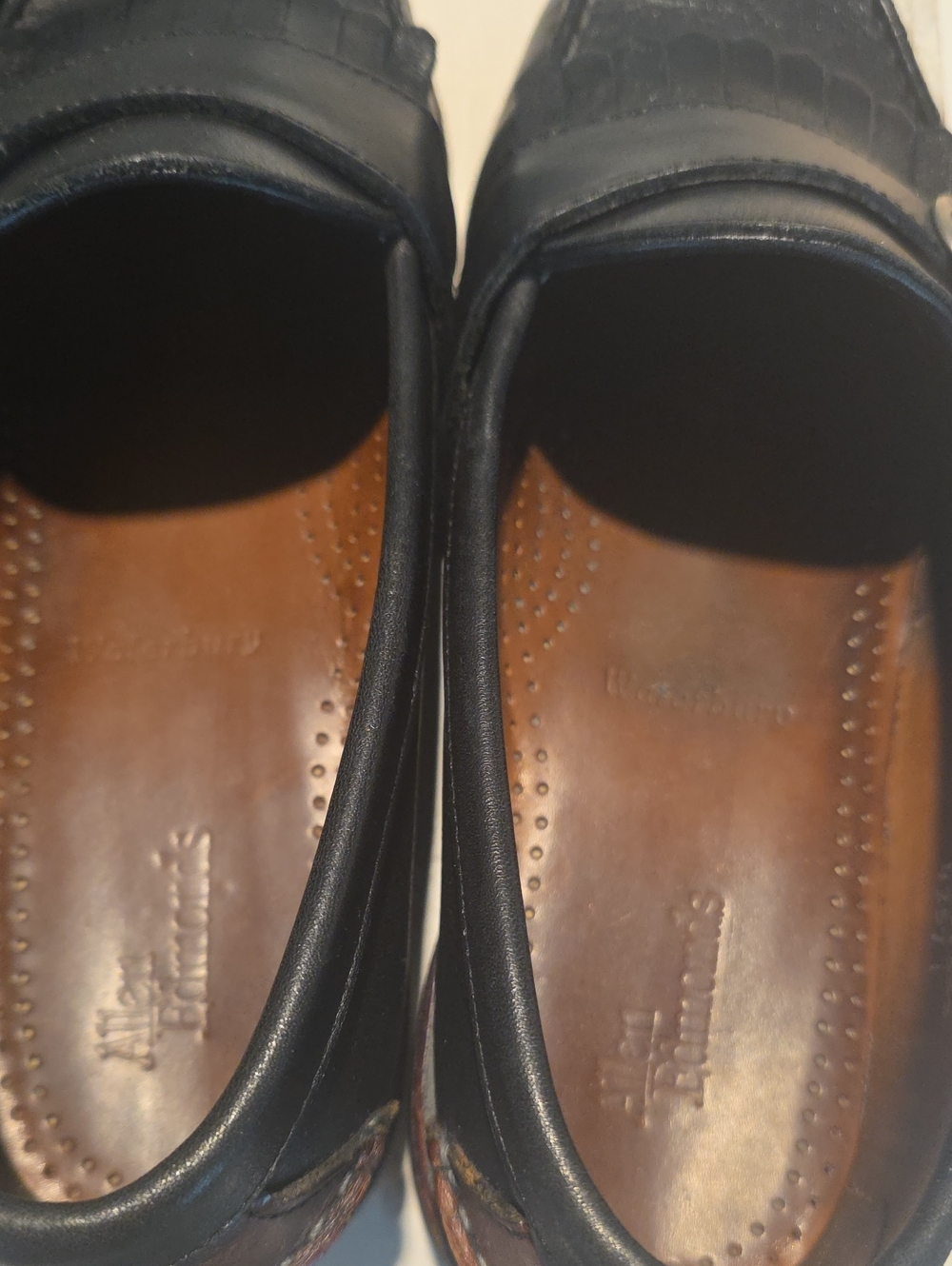Allen Edmonds Black Leather Kiltie Loafers with Brown Toe - Picture 9 of 11